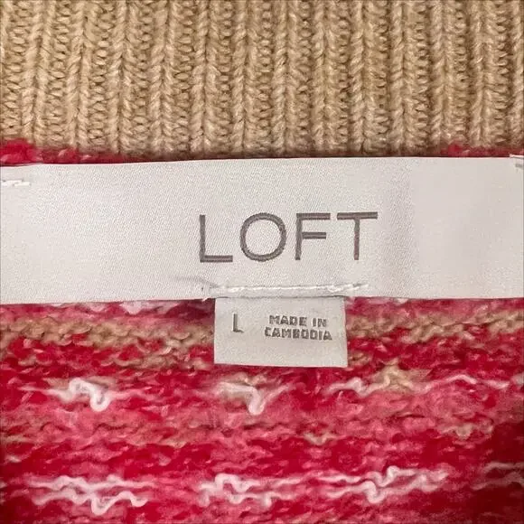 LOFT Striped Fair Isle Everyday Sweater Cotton Blend Red and Tan Size Large - Picture 6 of 7
